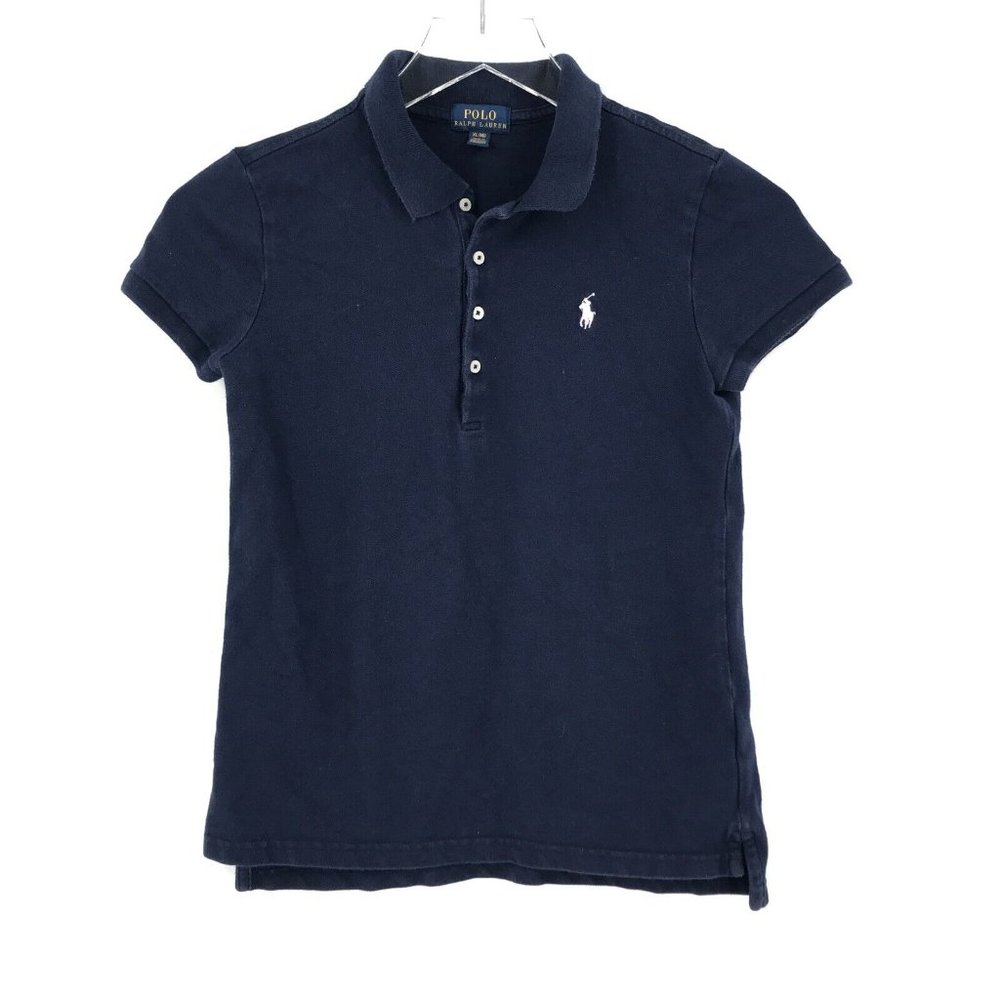 Ralph Lauren Polo Shirt Kids Girls XL Blue White Pony Pullover Short Sleeve Logo